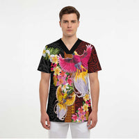 Papua New Guinea Birds and Frangipani Scrub Top Melanesian Art Tattoos - Polynesian Pride