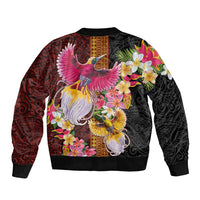 Papua New Guinea Birds and Frangipani Sleeve Zip Bomber Jacket Melanesian Art Tattoos - Polynesian Pride
