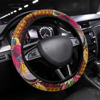 Papua New Guinea Birds and Frangipani Steering Wheel Cover Melanesian Art Tattoos - Polynesian Pride