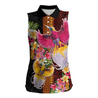 Papua New Guinea Birds and Frangipani Women Sleeveless Polo Shirt Melanesian Art Tattoos - Polynesian Pride