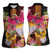 Papua New Guinea Birds and Frangipani Women Sleeveless Polo Shirt Melanesian Art Tattoos - Polynesian Pride