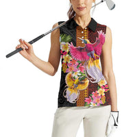 Papua New Guinea Birds and Frangipani Women Sleeveless Polo Shirt Melanesian Art Tattoos - Polynesian Pride