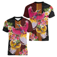 Papua New Guinea Birds and Frangipani Women V-Neck T-Shirt Melanesian Art Tattoos - Polynesian Pride