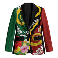 Melanesian Vanuatu Tribal Boar Tusk Blazer Tropical Plants and Namele Motifs - Polynesian Pride