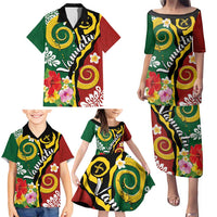 Melanesian Vanuatu Tribal Boar Tusk Family Matching Puletasi and Hawaiian Shirt Tropical Plants and Namele Motifs LT03 - Polynesian Pride