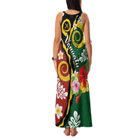 Melanesian Vanuatu Tribal Boar Tusk Family Matching Tank Maxi Dress and Hawaiian Shirt Tropical Plants and Namele Motifs - Polynesian Pride