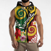 Melanesian Vanuatu Tribal Boar Tusk Sleeveless Zip Hoodie Tropical Plants and Namele Motifs - Polynesian Pride