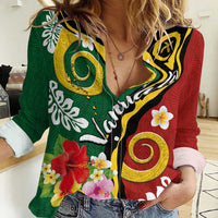 Melanesian Vanuatu Tribal Boar Tusk Women Casual Shirt Tropical Plants and Namele Motifs - Polynesian Pride
