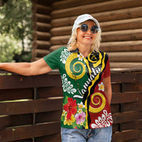 Melanesian Vanuatu Tribal Boar Tusk Women Polo Shirt Tropical Plants and Namele Motifs - Polynesian Pride