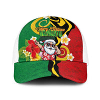 Vanuatu Christmas Baseball Net Cap Funny Santa with Namele and Boar Tusk Tribal LT03 One Size White Green - Polynesian Pride