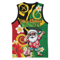 Vanuatu Christmas Basketball Jersey Funny Santa with Namele and Boar Tusk Tribal - Polynesian Pride