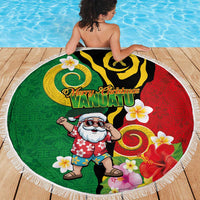 Vanuatu Christmas Beach Blanket Funny Santa with Namele and Boar Tusk Tribal - Polynesian Pride