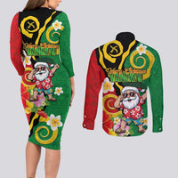 Vanuatu Christmas Couples Matching Long Sleeve Bodycon Dress and Long Sleeve Button Shirt Funny Santa with Namele and Boar Tusk Tribal - Polynesian Pride