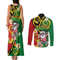 Vanuatu Christmas Couples Matching Tank Maxi Dress and Long Sleeve Button Shirt Funny Santa with Namele and Boar Tusk Tribal - Polynesian Pride