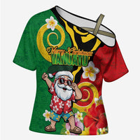 Vanuatu Christmas Cross Shoulder Shirt Funny Santa with Namele and Boar Tusk Tribal - Polynesian Pride