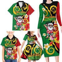 Vanuatu Christmas Family Matching Long Sleeve Bodycon Dress and Hawaiian Shirt Funny Santa with Namele and Boar Tusk Tribal - Polynesian Pride
