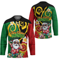 Vanuatu Christmas Hockey Jersey Funny Santa with Namele and Boar Tusk Tribal LT03 - Polynesian Pride