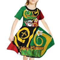 Vanuatu Christmas Kid Short Sleeve Dress Funny Santa with Namele and Boar Tusk Tribal - Polynesian Pride