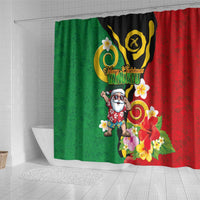 Vanuatu Christmas Shower Curtain Funny Santa with Namele and Boar Tusk Tribal LT03 - Polynesian Pride
