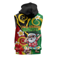 Vanuatu Christmas Sleeveless Zip Hoodie Funny Santa with Namele and Boar Tusk Tribal - Polynesian Pride