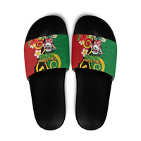 Vanuatu Christmas Slide Sandals Funny Santa with Namele and Boar Tusk Tribal LT03 Green - Polynesian Pride