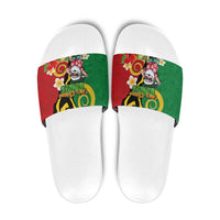 Vanuatu Christmas Slide Sandals Funny Santa with Namele and Boar Tusk Tribal LT03 Green - Polynesian Pride