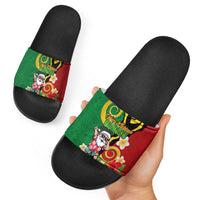 Vanuatu Christmas Slide Sandals Funny Santa with Namele and Boar Tusk Tribal LT03 - Polynesian Pride