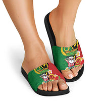 Vanuatu Christmas Slide Sandals Funny Santa with Namele and Boar Tusk Tribal LT03 - Polynesian Pride