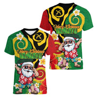 Vanuatu Christmas Women V-Neck T-Shirt Funny Santa with Namele and Boar Tusk Tribal - Polynesian Pride
