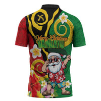 Vanuatu Christmas Zipper Polo Shirt Funny Santa with Namele and Boar Tusk Tribal - Polynesian Pride