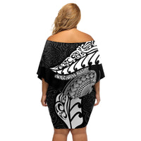 New Zealand Rugby Off Shoulder Short Dress Maori Warrior Rugby Silver Fern Tribal Pattern LT03 - Polynesian Pride