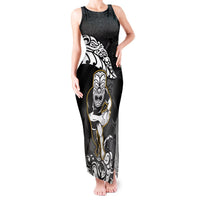 New Zealand Rugby Tank Maxi Dress Maori Warrior Rugby Silver Fern Tribal Pattern LT03 Women Black - Polynesian Pride