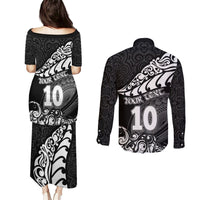 Custom New Zealand Rugby Couples Matching Puletasi Dress and Long Sleeve Button Shirts Maori Warrior Rugby Silver Fern Tribal Pattern LT03 - Polynesian Pride