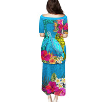 Polynesian Family Matching Puletasi Dress and Hawaiian Shirt The Turtle Jung Flower with Maori Pattern Ethnic Style LT03 - Polynesian Pride