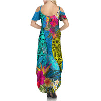 Polynesian Summer Maxi Dress The Turtle Jung Flower with Maori Pattern Ethnic Style LT03 - Polynesian Pride