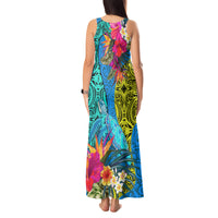 Polynesian Tank Maxi Dress The Turtle Jung Flower with Maori Pattern Ethnic Style LT03 - Polynesian Pride