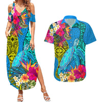 custom-polynesian-couples-matching-summer-maxi-dress-and-hawaiian-shirt-the-turtle-jung-flower-with-maori-pattern-ethnic-style