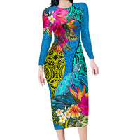 custom-polynesian-family-matching-long-sleeve-bodycon-dress-and-hawaiian-shirt-the-turtle-jung-flower-with-maori-pattern-ethnic-style