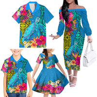 custom-polynesian-family-matching-off-shoulder-long-sleeve-dress-and-hawaiian-shirt-the-turtle-jung-flower-with-maori-pattern-ethnic-style