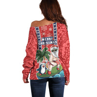 Hawaii Christmas Off Shoulder Sweater The Santa Surfing Hawaii Xmas Style LT03 - Polynesian Pride