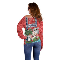 Hawaii Christmas Off Shoulder Sweater The Santa Surfing Hawaii Xmas Style LT03 - Polynesian Pride