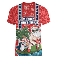 hawaii-christmas-women-v-neck-t-shirt-the-santa-surfing-hawaii-xmas-style