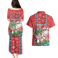 Custom Hawaii Christmas Couples Matching Puletasi Dress and Hawaiian Shirt The Santa Surfing Hawaii Xmas Style LT03 - Polynesian Pride