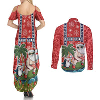 Custom Hawaii Christmas Couples Matching Summer Maxi Dress and Long Sleeve Button Shirts The Santa Surfing Hawaii Xmas Style LT03 - Polynesian Pride