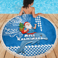 Hawaii Mele Kalikimaka Beach Blanket Santa Riding The DolPhin Mix Kakau Pattern Blue Style LT03 - Polynesian Pride