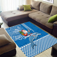 Custom Hawaii Mele Kalikimaka Area Rug Santa Riding The DolPhin Mix Kakau Pattern Blue Style LT03 - Polynesian Pride