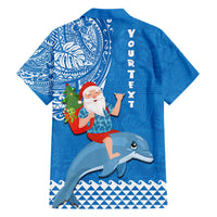 Custom Hawaii Mele Kalikimaka Family Matching Tank Maxi Dress and Hawaiian Shirt Santa Riding The DolPhin Mix Kakau Pattern Blue Style LT03 - Polynesian Pride