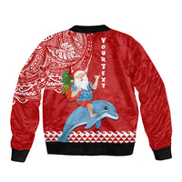 Custom Hawaii Mele Kalikimaka Sleeve Zip Bomber Jacket Santa Riding The DolPhin Mix Kakau Pattern Red Style LT03 - Polynesian Pride