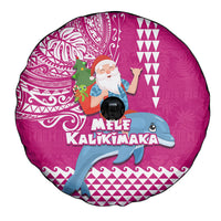 Hawaii Mele Kalikimaka Spare Tire Cover Santa Riding The DolPhin Mix Kakau Pattern Pink Style LT03 - Polynesian Pride