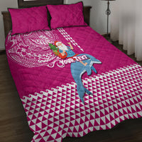 Custom Hawaii Mele Kalikimaka Quilt Bed Set Santa Riding The DolPhin Mix Kakau Pattern Pink Style LT03 - Polynesian Pride